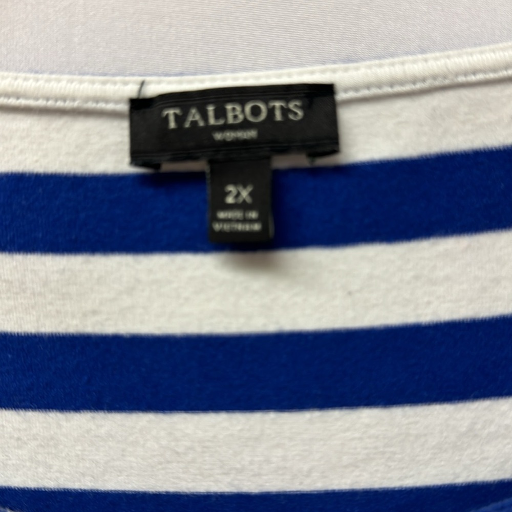 Talbots Woman Shirt Short Sleeve Blue and White Stripe Beaded Size 2X - Picture 4 of 4